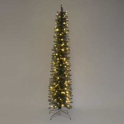 Silver Green Light Up Slim Pencil Tree 210cm with 200 LED with Foot Pedal