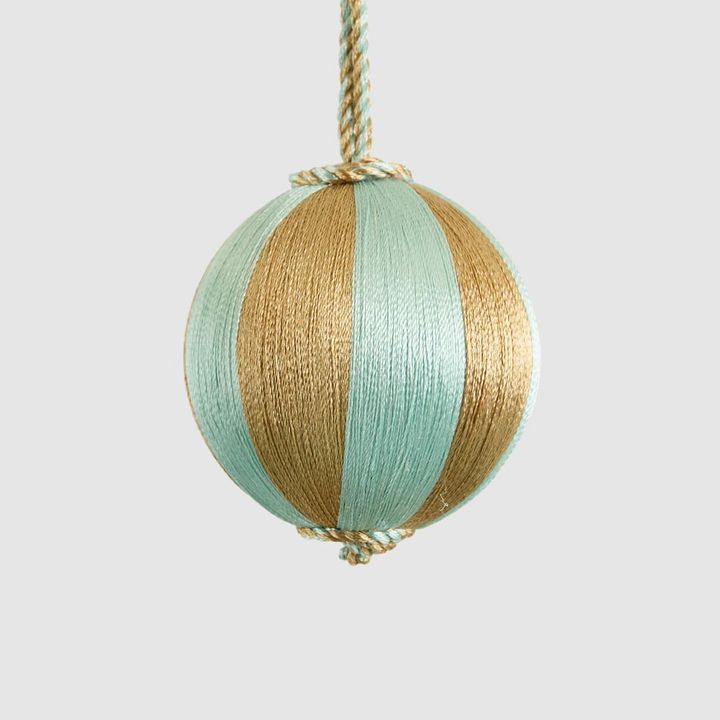 Silk Stripe Bauble Small Light Blue & Champagne
