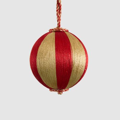 Silk Stripe Bauble Small Red & Champagne