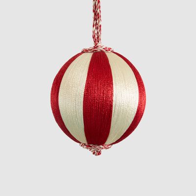 Silk Stripe Bauble Small Red & Ivory