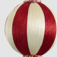 Silk Stripe Bauble Small Red & Ivory