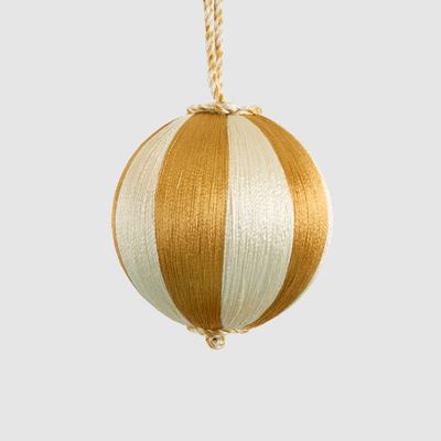 Silk Stripe Bauble Small Gold & Ivory