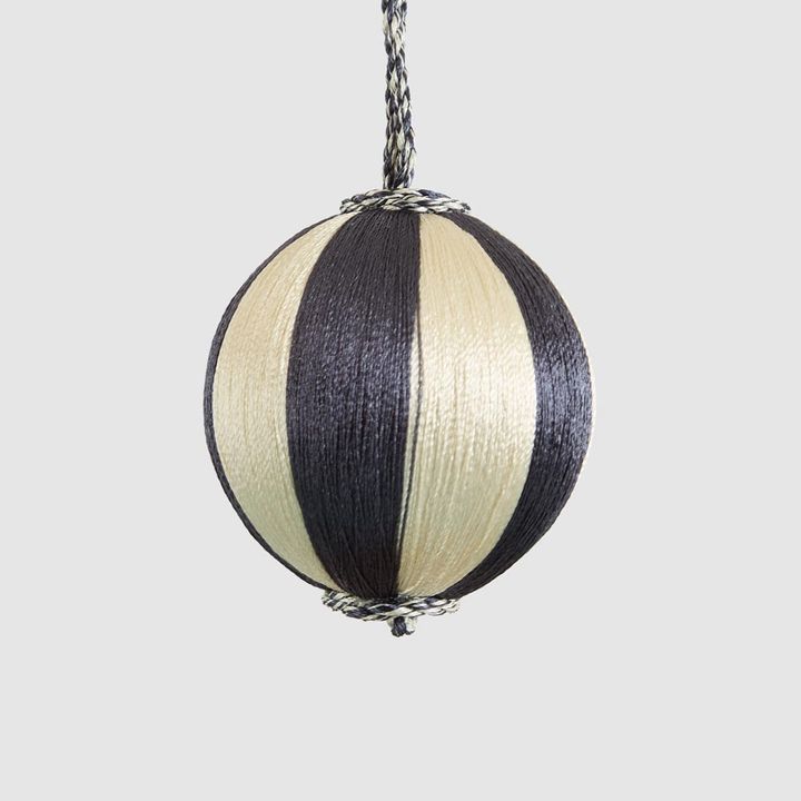 Silk Stripe Bauble Small Navy Blue & Ivory