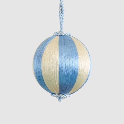 Silk Stripe Bauble Small Cornflower Blue & Ivory
