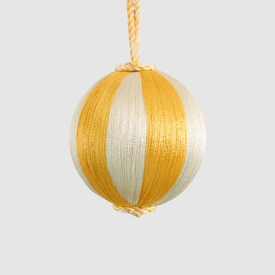Silk Stripe Bauble Small Yellow & Ivory