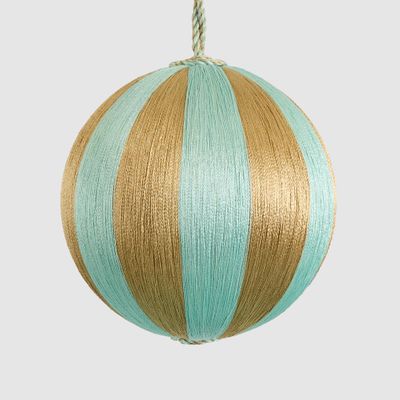 Silk Stripe Bauble Medium Light Blue & Champagne