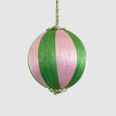 Silk Stripe Bauble Small Green & Light Pink