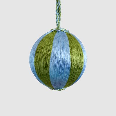 Silk Stripe Bauble Small Green & Light Blue