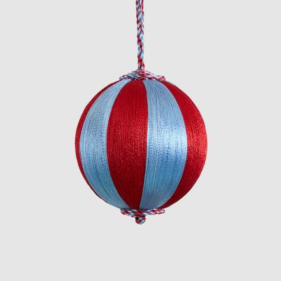 Silk Stripe Bauble Small Red & Light Blue