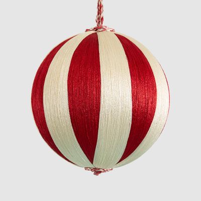 Silk Stripe Bauble Medium Red & Ivory
