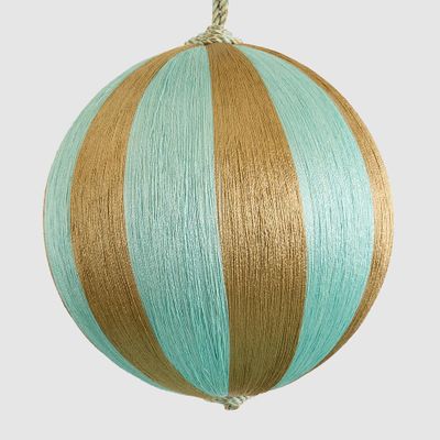 Silk Stripe Bauble Large Light Blue & Champagne