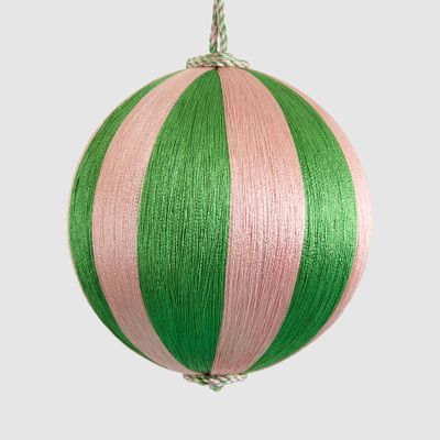 Silk Stripe Bauble Medium Green & Light Pink