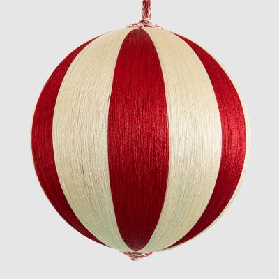 Silk Stripe Bauble Large Red & Ivory