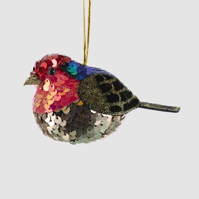 Puffy Sequin Hanging Bird Blue Multi
