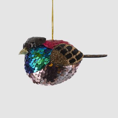 Puffy Sequin Hanging Bird Fuchsia Multi