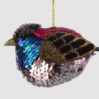Puffy Sequin Hanging Bird Fuchsia Multi