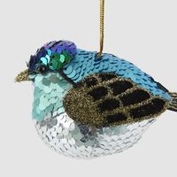 Puffy Sequin Hanging Bird Blue