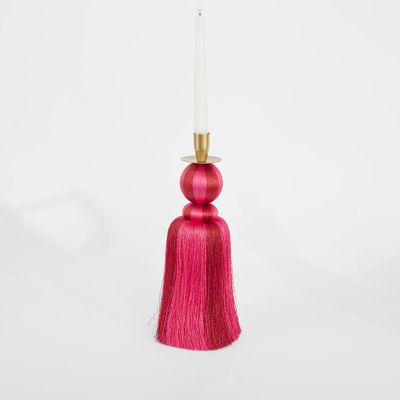 Silk Tassel Candle Stand Fuchsia & Red Large