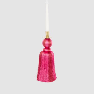 Silk Tassel Candle Stand Fuchsia & Red Large