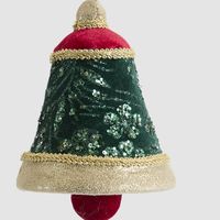 Beaded Green Velvet Bell Decoration