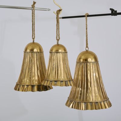 Golden Pleated Bells Set of 3