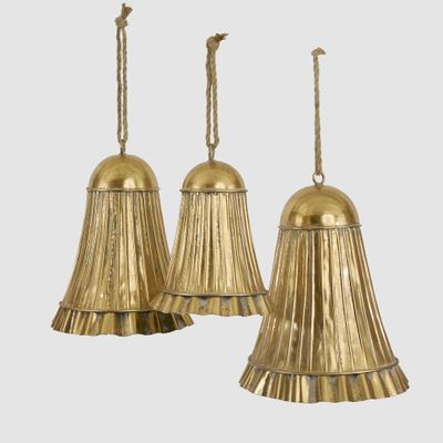 Golden Pleated Bells Set of 3
