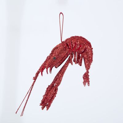 Lester Glitter Prawn Ornament Red