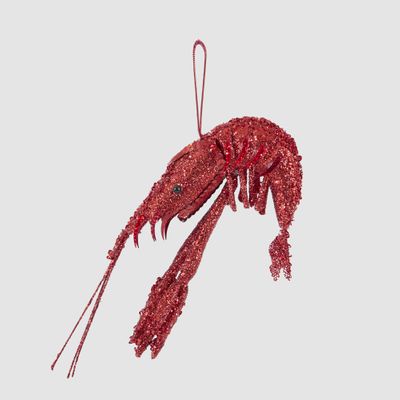 Lester Glitter Prawn Ornament Red