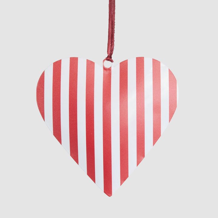 Candy Cane Hand Painted Heart Tree Decoration