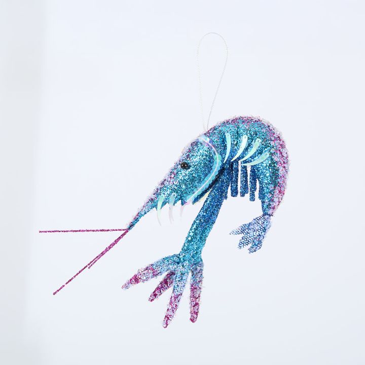 Lester Glitter Prawn Ornament Blue Pink