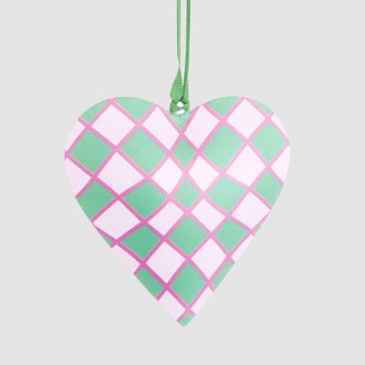 Joy Hand Painted Heart Tree Decoration Pink & Green