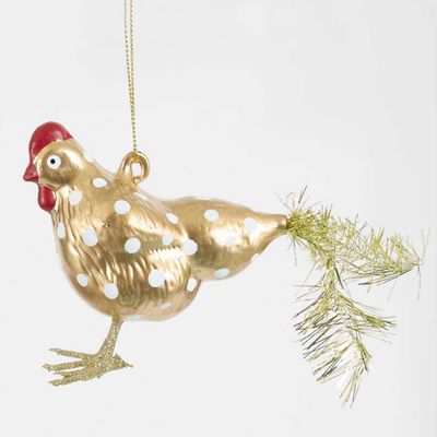 Vintage Gold Spotty Hen Decoration