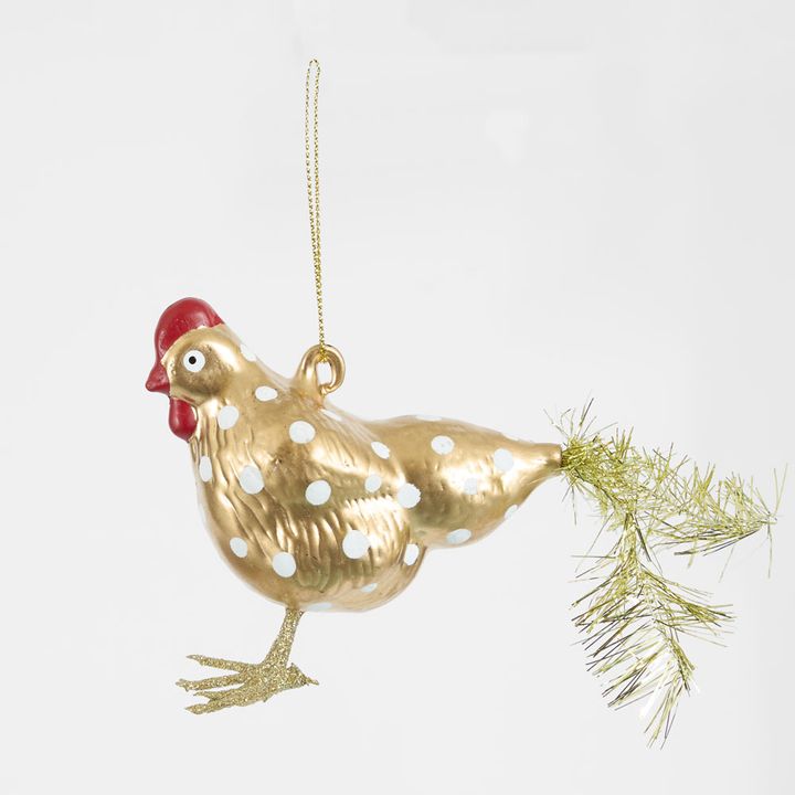 Vintage Gold Spotty Hen Decoration