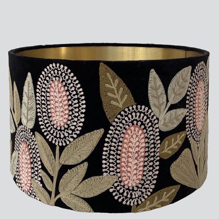 Velvet Drum Shade - Banksia - Black Multi Large