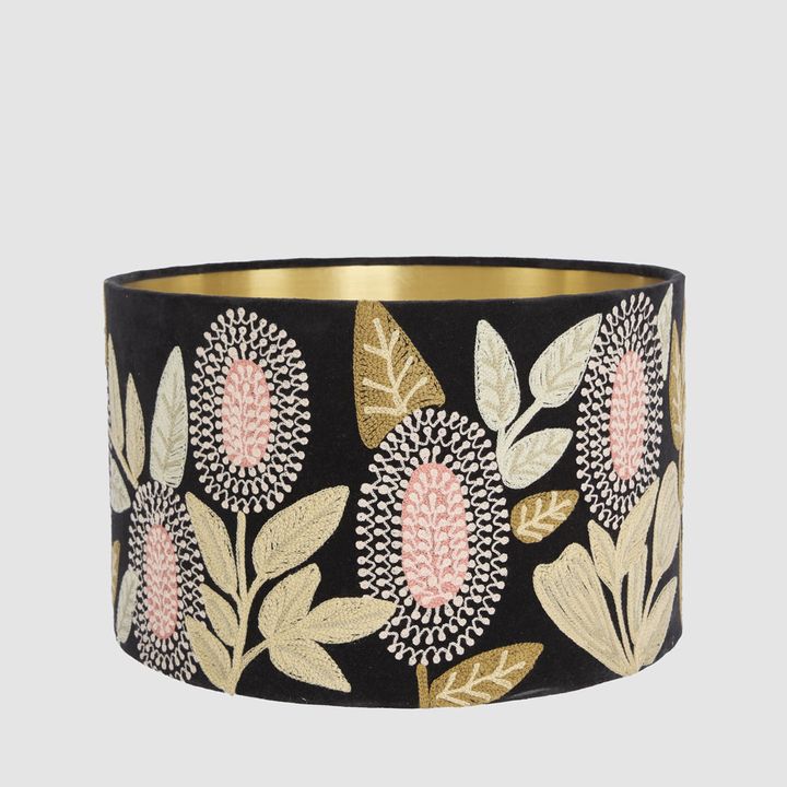 Velvet Drum Shade - Banksia - Black Multi Large