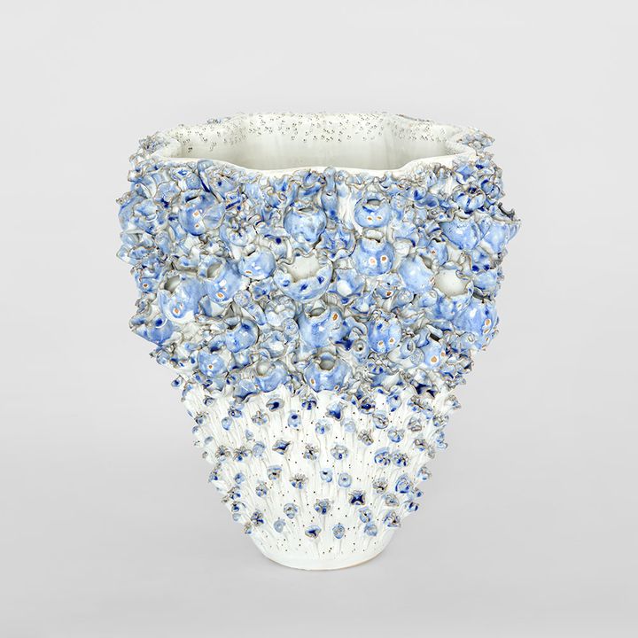Vase with Flower White and Blue
