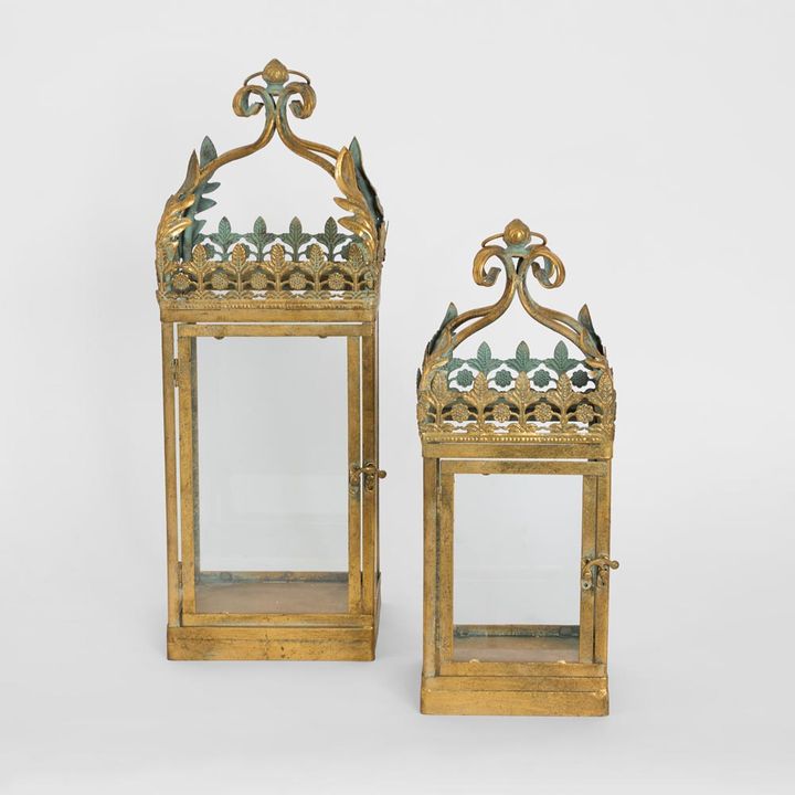 Gilded Hurricane Lanterns Set of 2