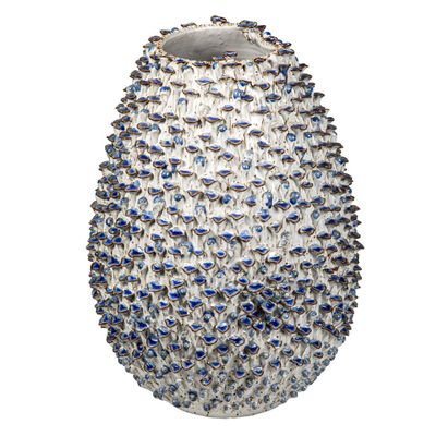 Egg Vase with Flower Large White and Blue