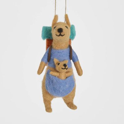 Camping Kangaroo With Joey Hanging Tree Decoration