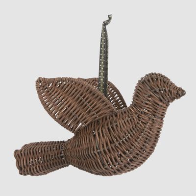 Rattan Peace Dove Ornament Chocolate Brown