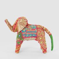 Khambadiya Handmade Elephant Gold & Fuchsia Large