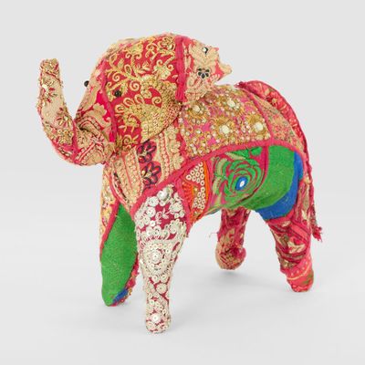 Khambadiya Handmade Elephant Gold & Fuchsia Large