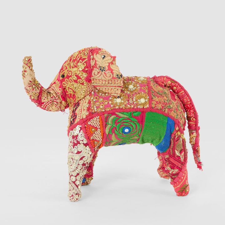 Khambadiya Handmade Elephant Gold & Fuchsia Large