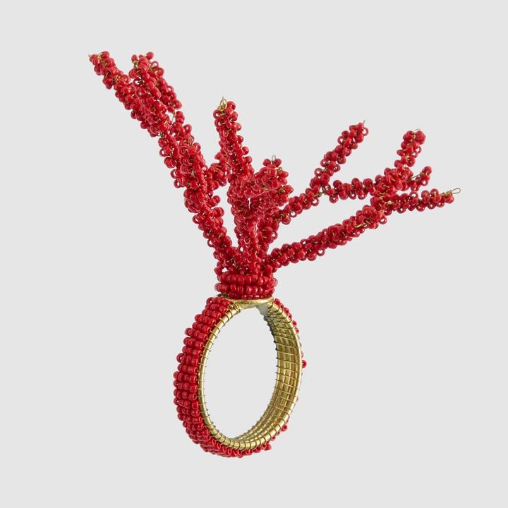 Beaded Coral Napkin Ring Red
