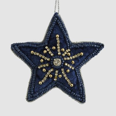 Celine Velvet Star Tree Decoration Blue