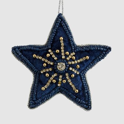 Celine Velvet Star Tree Decoration Blue