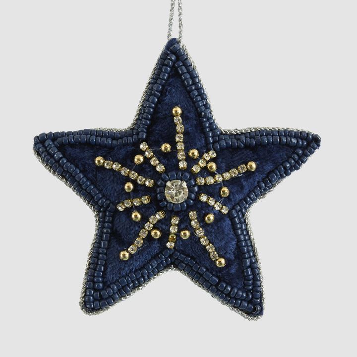 Celine Velvet Star Tree Decoration Blue