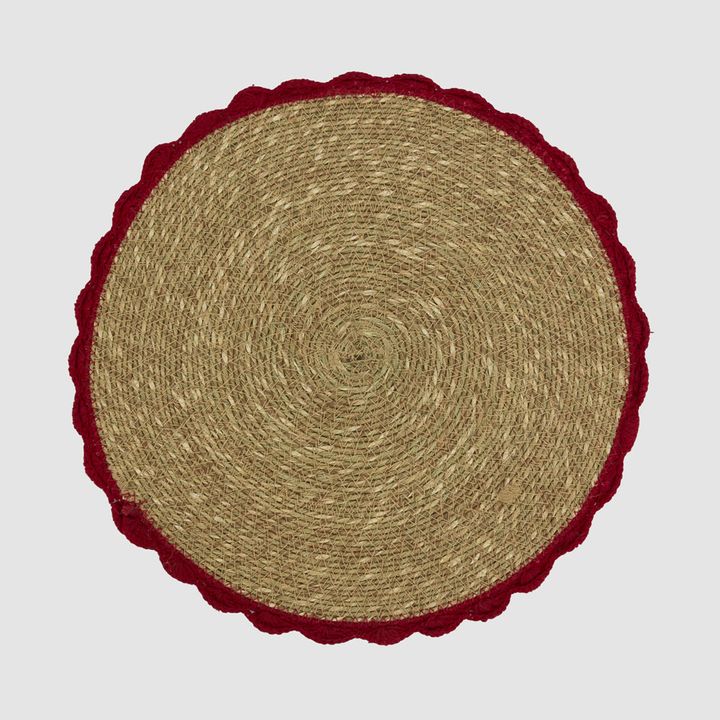 Crochet Edge Seagrass Placemat Red