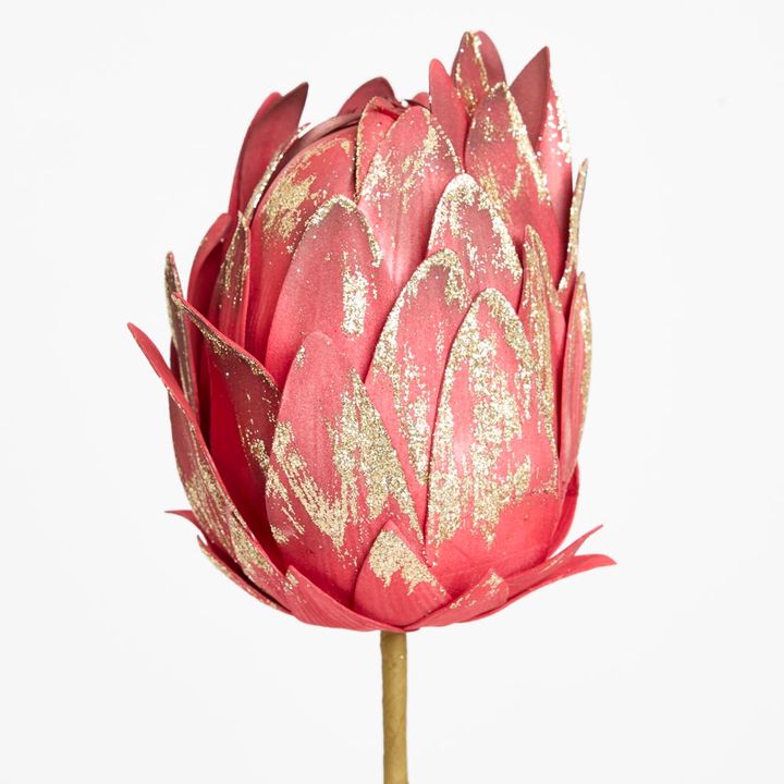 Glitter Edged Protea Flower Stem Red