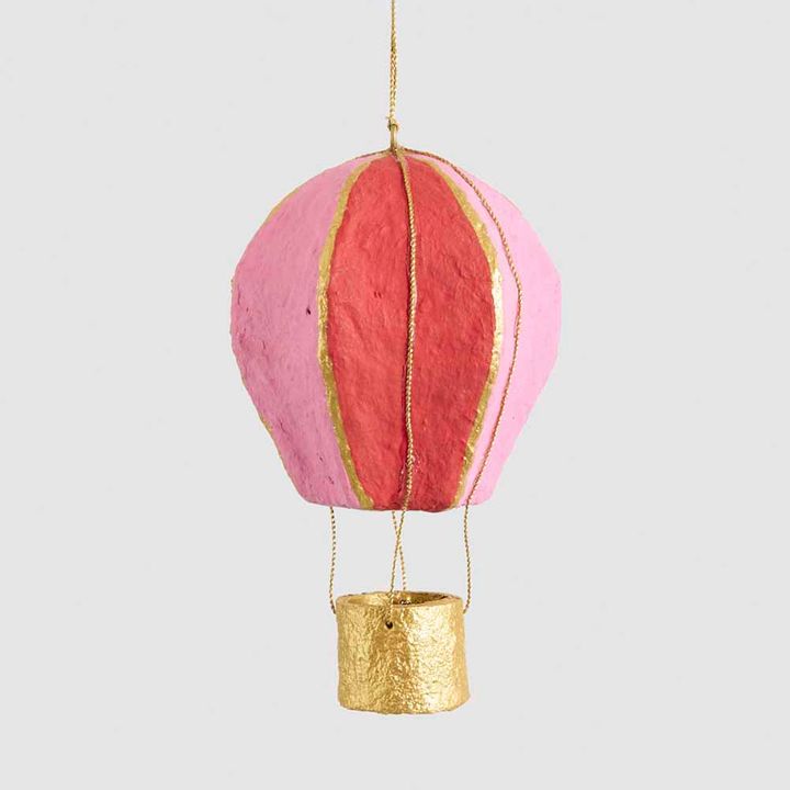 Mache Hot Air Balloon Hanging Decoration Pink Multi
